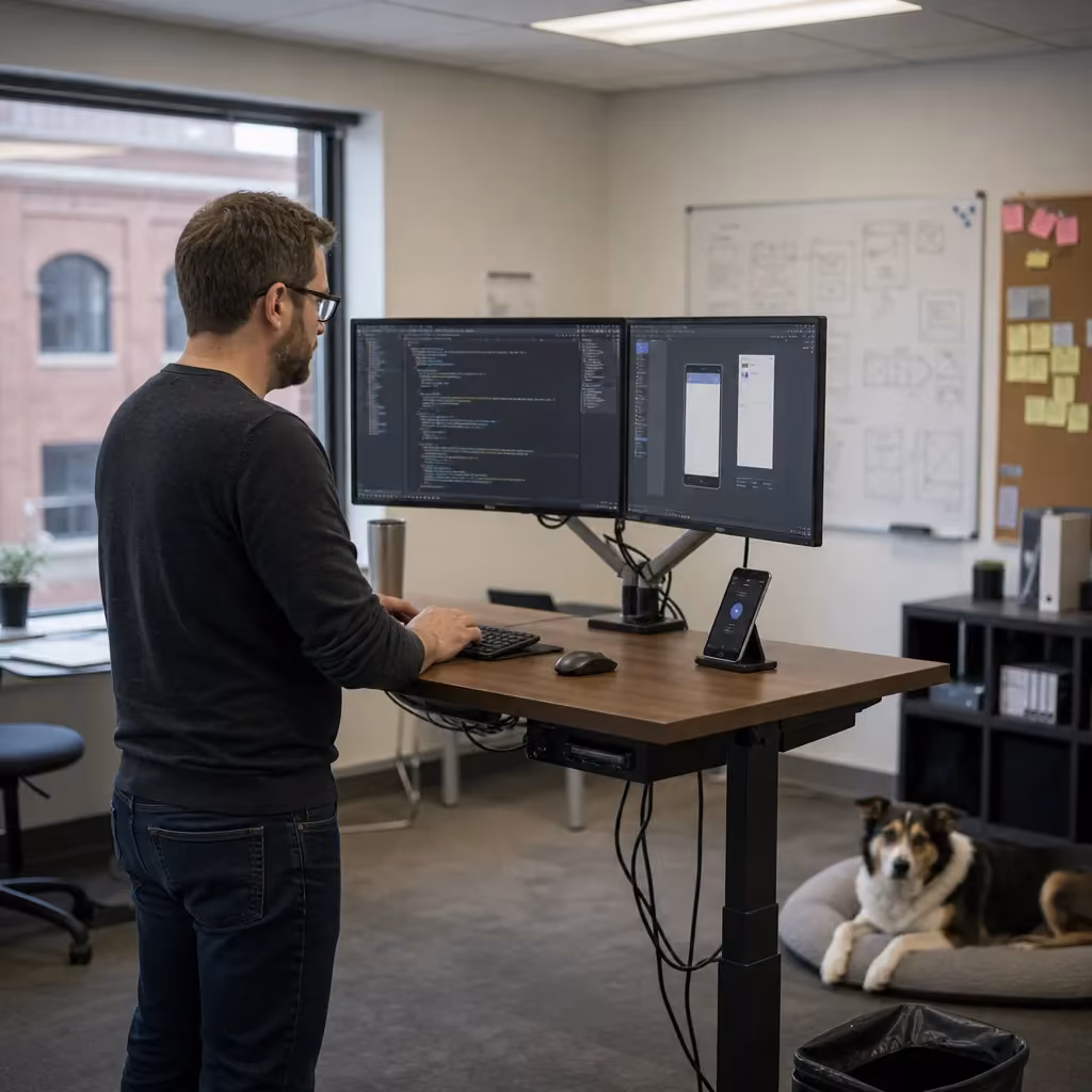Android app developer coding a custom app for a Lincoln business client